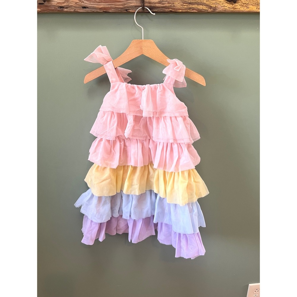 Juno Valentine by‎ Janie and Jack Girls Pastel Rainbow Tiered Tulle Dress Size 4